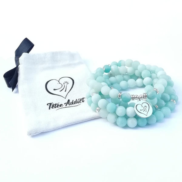 Bracelet dAllaitement en Perles dAmazonite Bleues - Cur Allaitement Tétée Addict