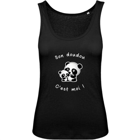 Débardeur femme allaitement maternage Panda Son doudou cest moi ! 100% coton BIO noir